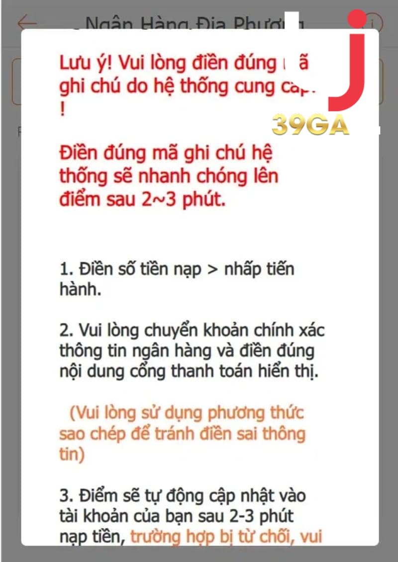 Hướng dẫn các bước nạp tiền Bj39 qua hình thức ngân hàng